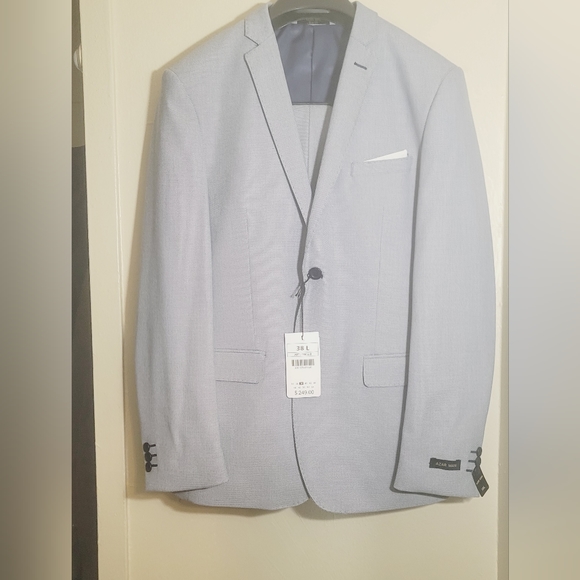 Slim Fit Stone Silver Blue Micro Textured Weave 2 Button Suit 11812 - Picture 3 of 4